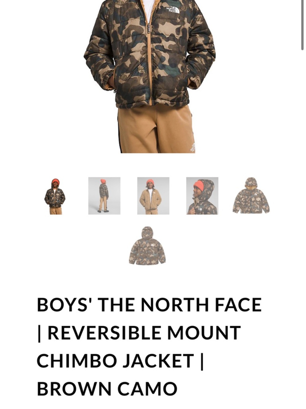 The North Face Boys' Reversible Puffer Jacket - Camo & Tan